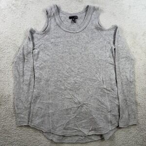 Aqua Cashmere Sweater Women Small Grey 100% Cold Shoulder Crewneck Soft Pullover